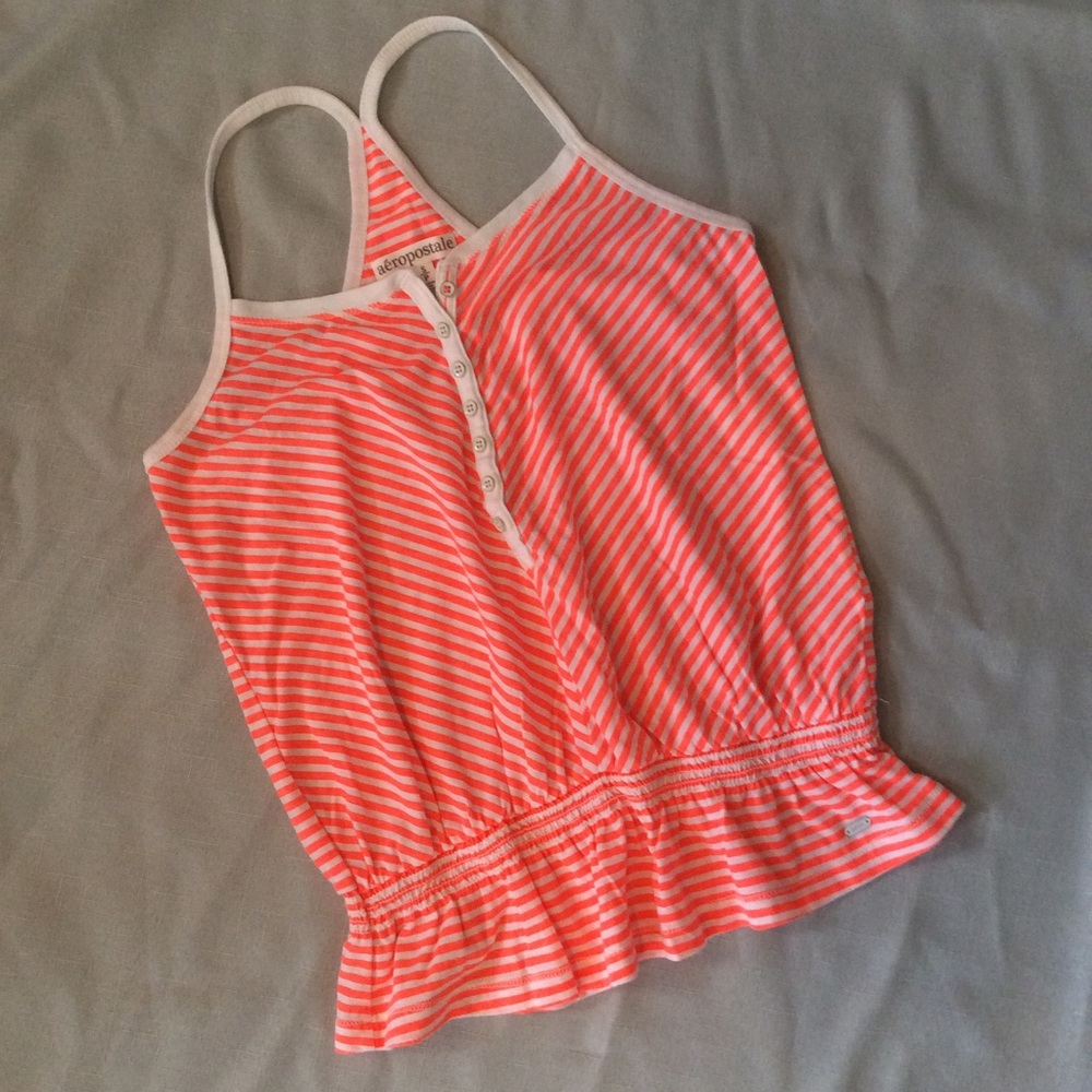 Aeropostale Coral/White Striped Top